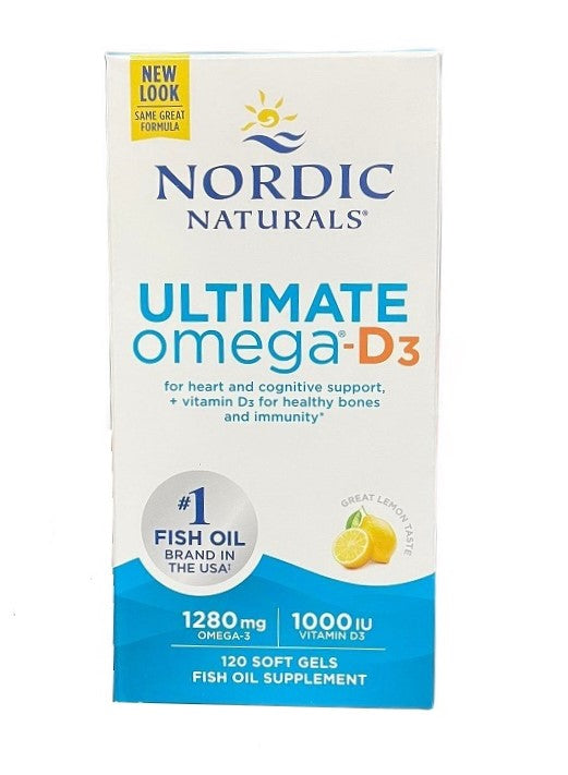 Ultimate Omega-D3 Fish Oil, 1280mg Lemon (EAN 768990027949) - 120 softgels