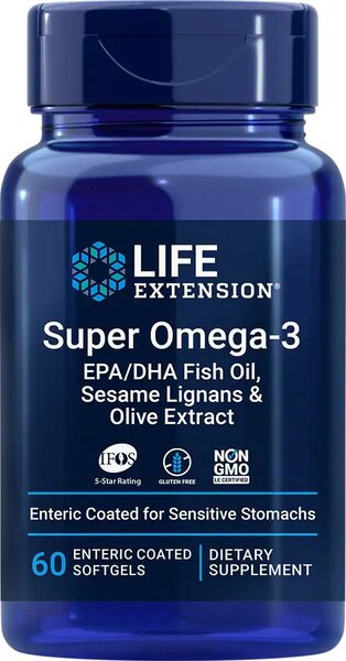 Super Omega-3 EPA/DHA with Sesame Lignans & Olive Extract - 60 enteric coated softgels